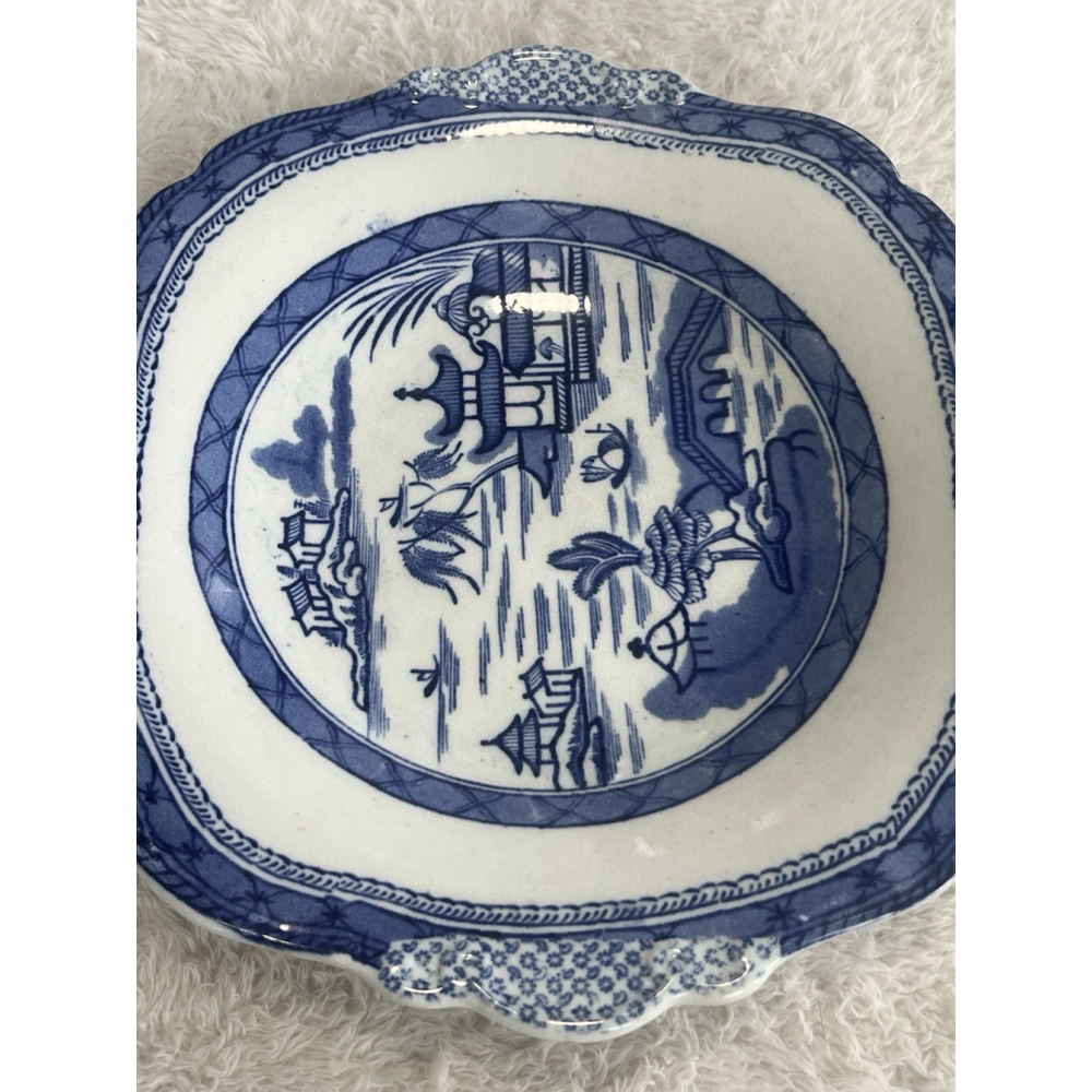 Antique 1820 Ashworth Canton Blue Transferware Handled Dish 10.5” x 9” - Picture 10 of 13